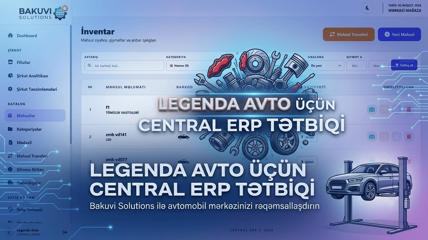 Bakuvi Solutions-dan növbəti uğurlu layihə: Legenda Avto-da Central ERP tətbiq edildi!