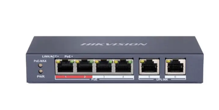 DS-3E0106P-E/M Hikvision unmanaged 4x100M POE+ switch, 2xEthernet Uplink ports, 35W POE budget