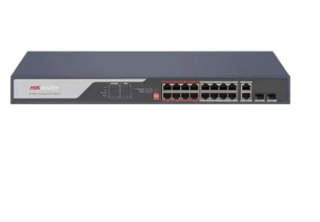 DS-3E0318P-E(C) Hikvision 16 port Unmanaged POE+ switch, Uplink: 2xRJ45 + 2xSFP, 225W budget, 300 m POE